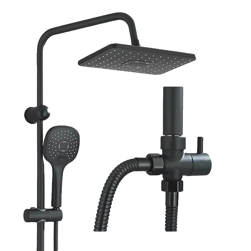 Duschset, Höhenverstellbar, Quadratisches Design, Mattschwarz