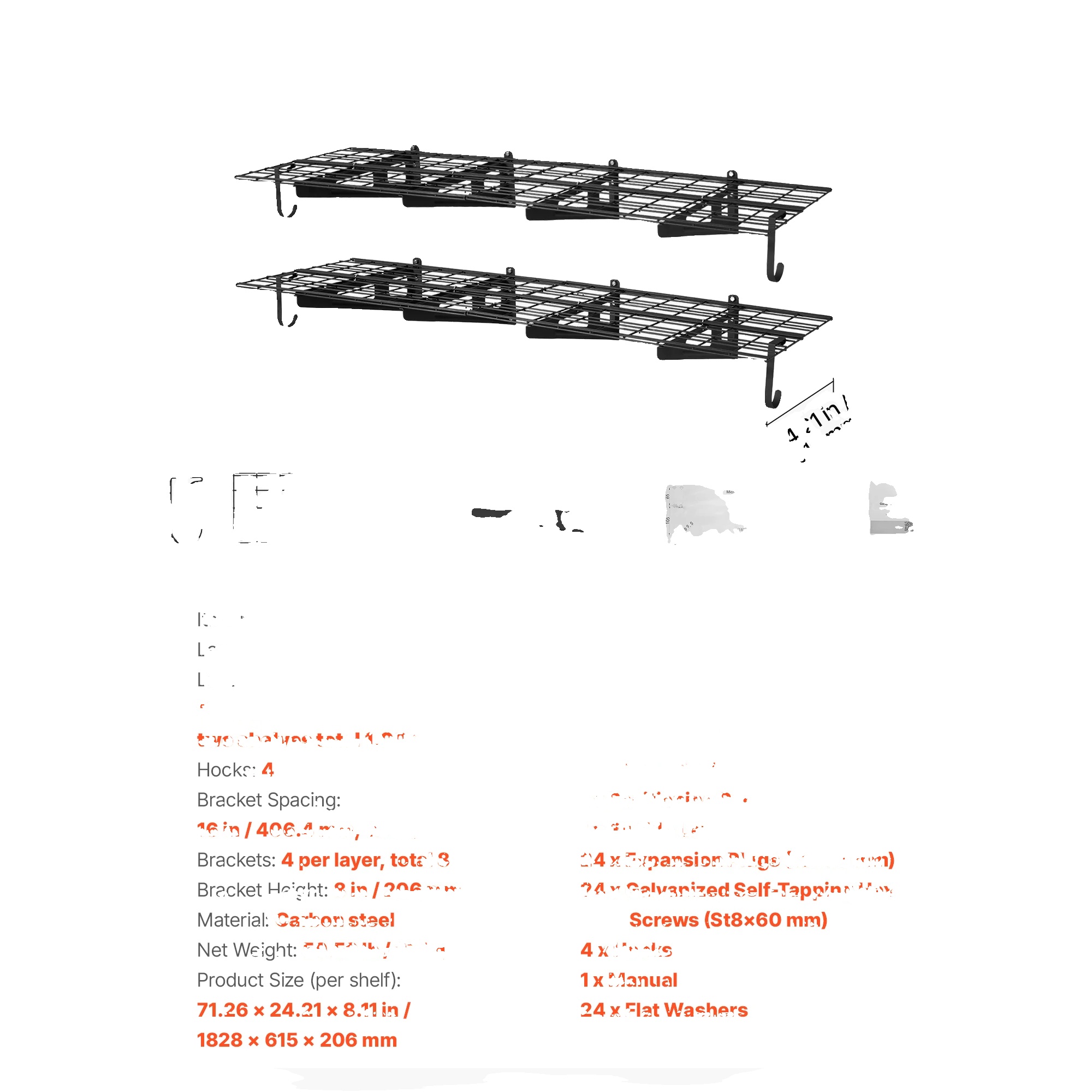 Robuste, Zweistöckige, Wandmontierte Garagenregale, 24 X 72 Zoll