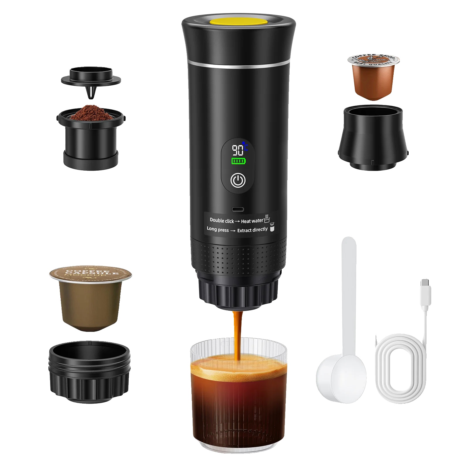 Espressomaschine, Tragbares Design, 3-in-1-brühfunktion, Schwarz