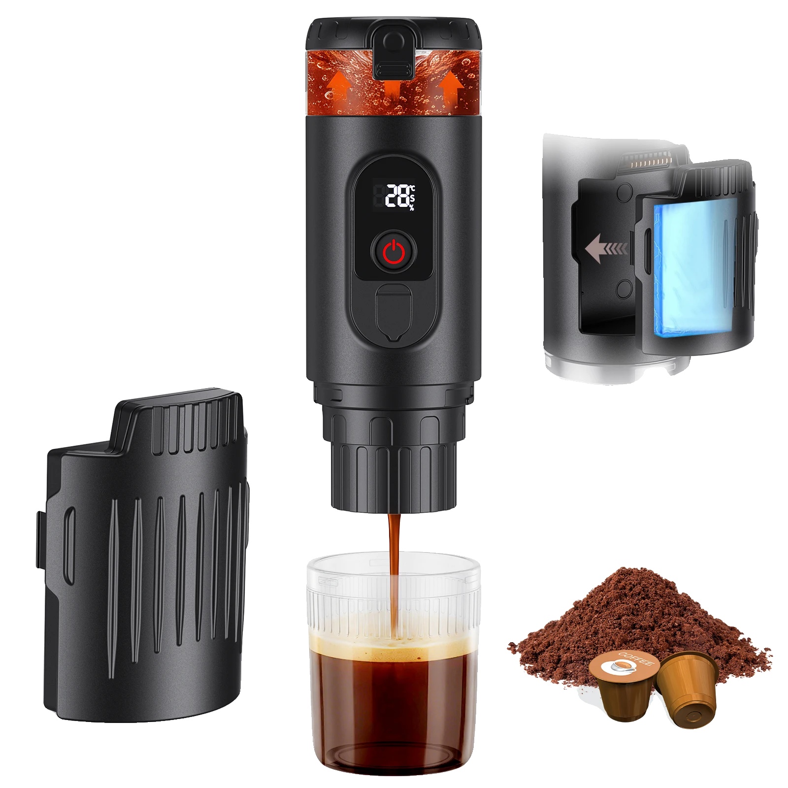 Tragbare Elektrische Kaffeemaschine, Multifunktionsdesign, Usb-c-schnellladefunktion, Schwarz