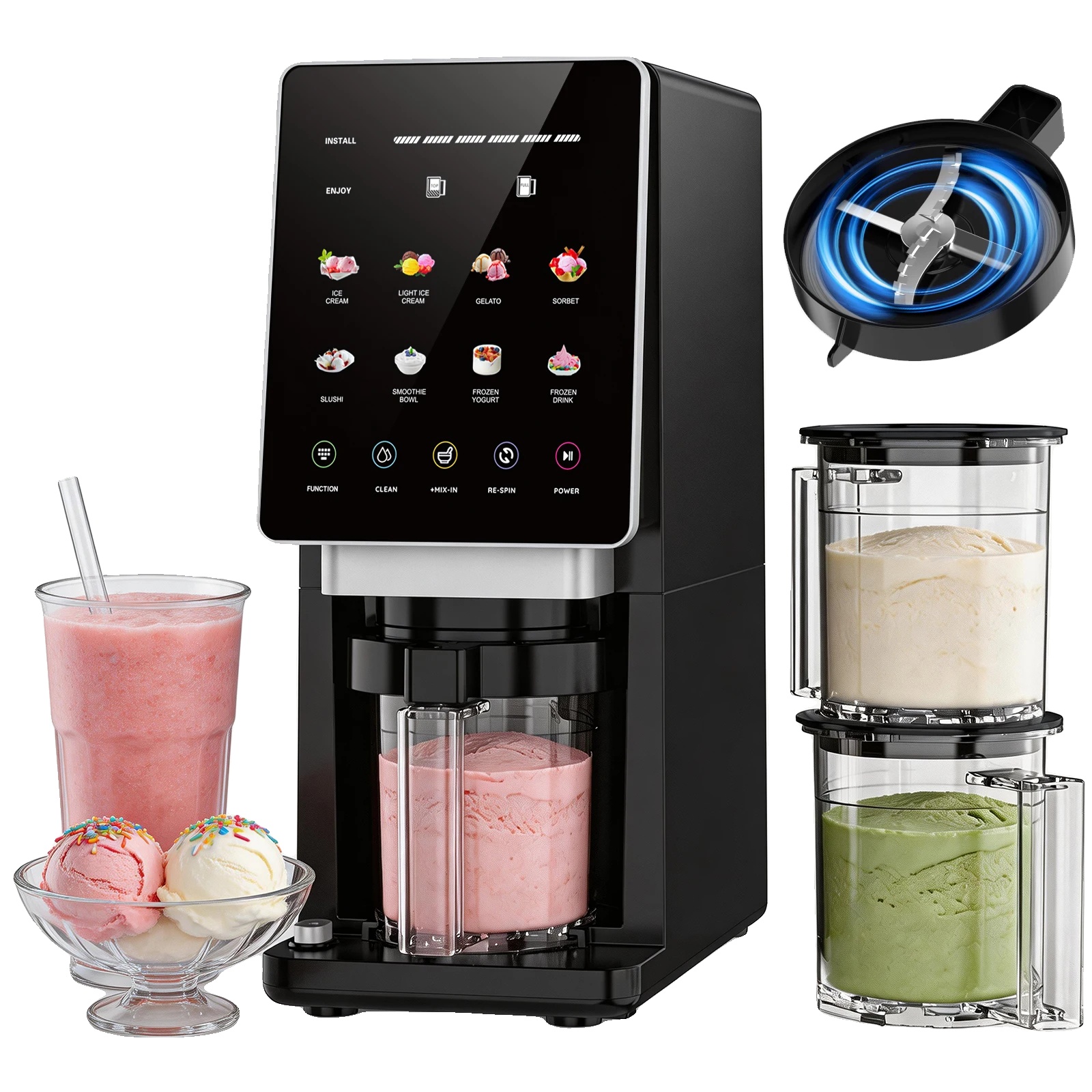 Eismaschine, 8 Voreingestellte Programme, Selbstreinigungsfunktion, Schwarz