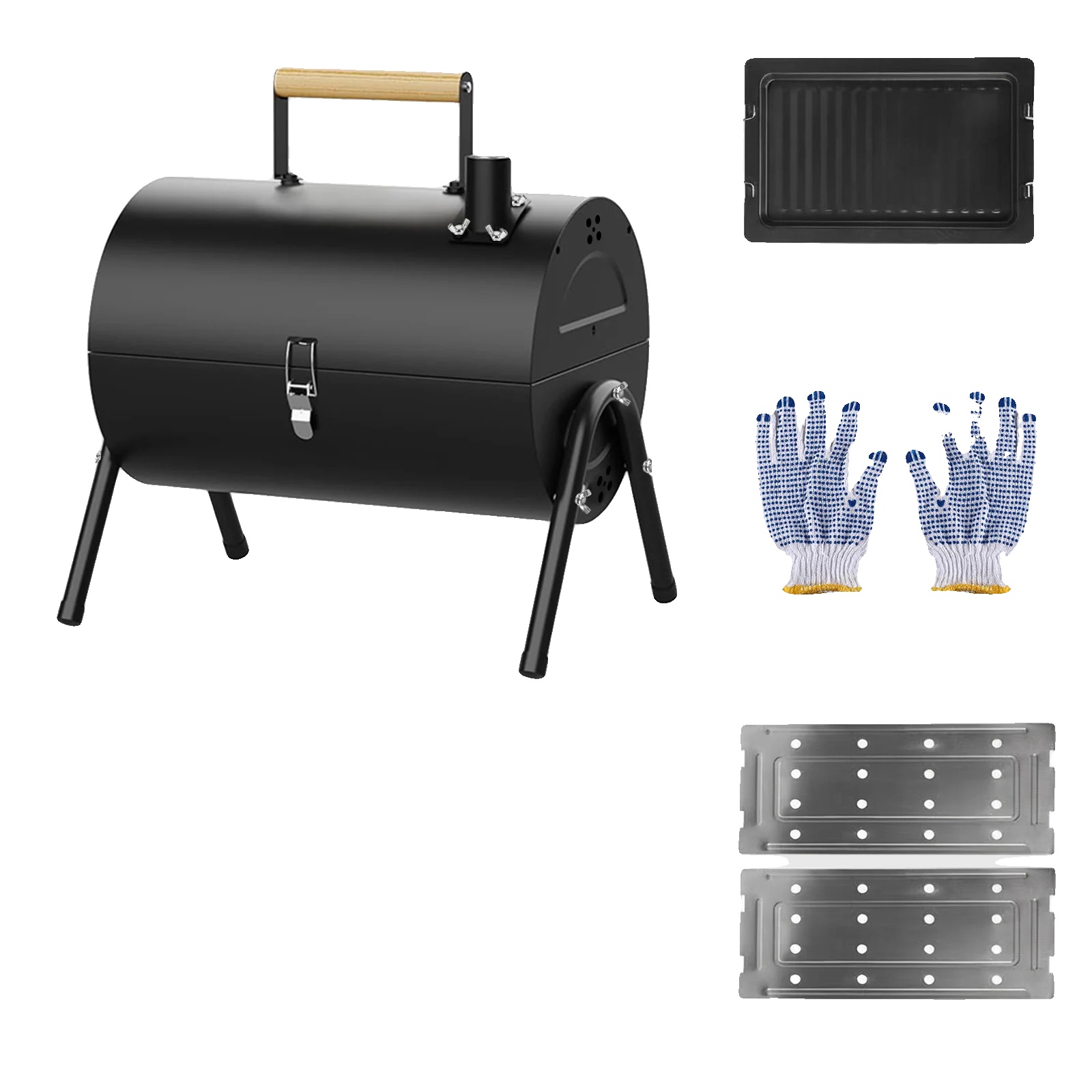 Tragbarer Holzkohlegrill Für Den Außenbereich, Beidseitig Grillbar, Schwarz