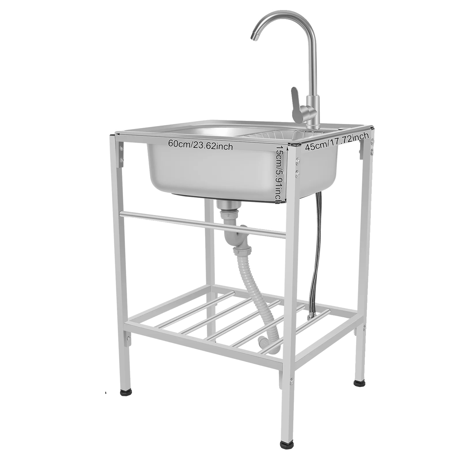 Gewerbliches Spülbecken, Edelstahlkonstruktion, Freistehendes Design, Silber