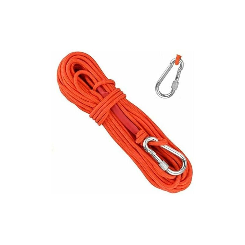 Geflochtenes Polypropylen-seil, 20 M, Kletterseile Mit Karabiner, Uv-schutz, Schimmelschutz, Korrosionsschutz, Multifunktional Für Angeln, Bergsteigen, Camping, Rettung, Wandern – Orange - Ulisem