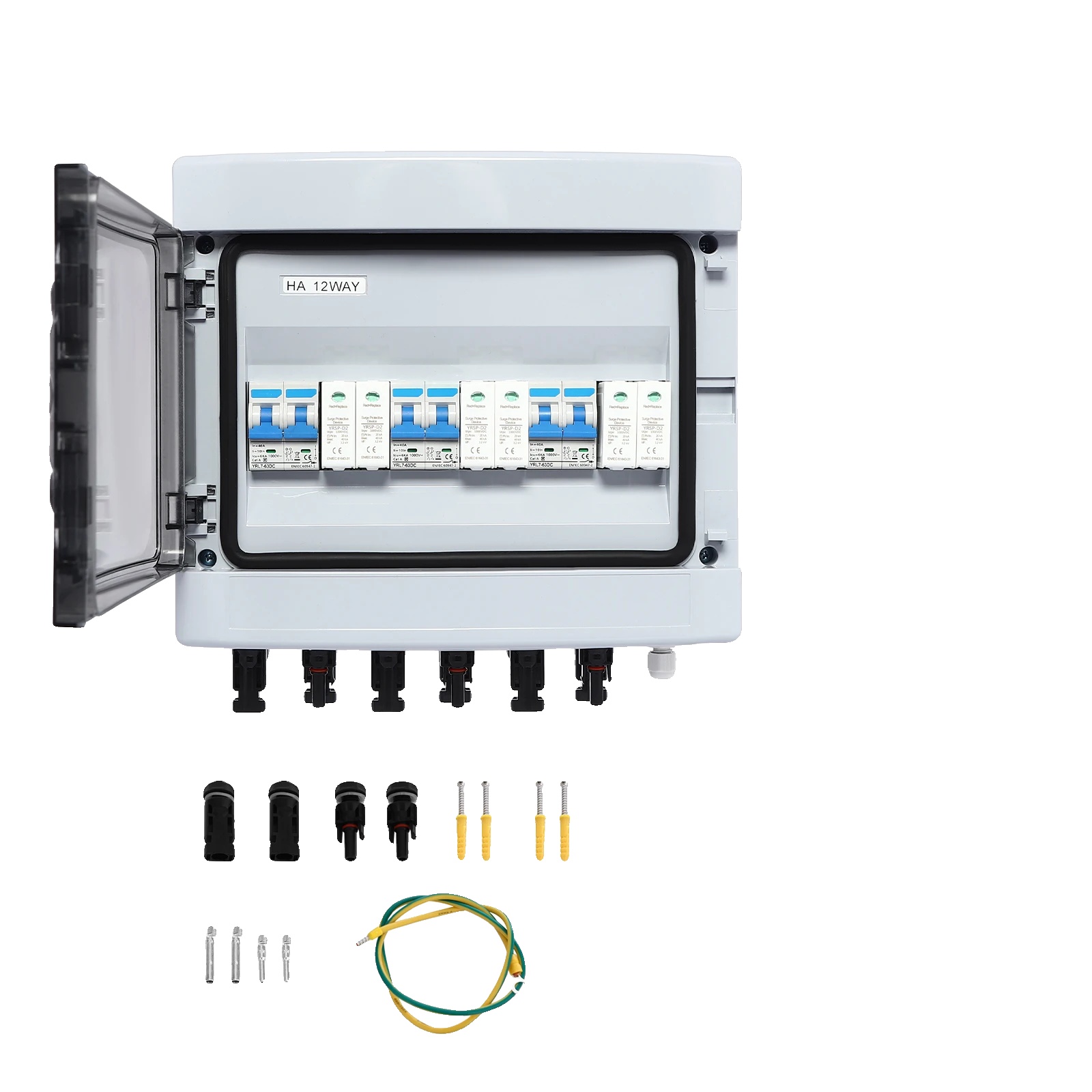 Solaranschlussdose, Maximaler Ausgangsstrom 40 A, Nennisolationsspannung 1000 V, Schutzart Ip65, Schlagfestigkeit Ik10, Abmessungen 29,5 × 14 × 25,5 Cm