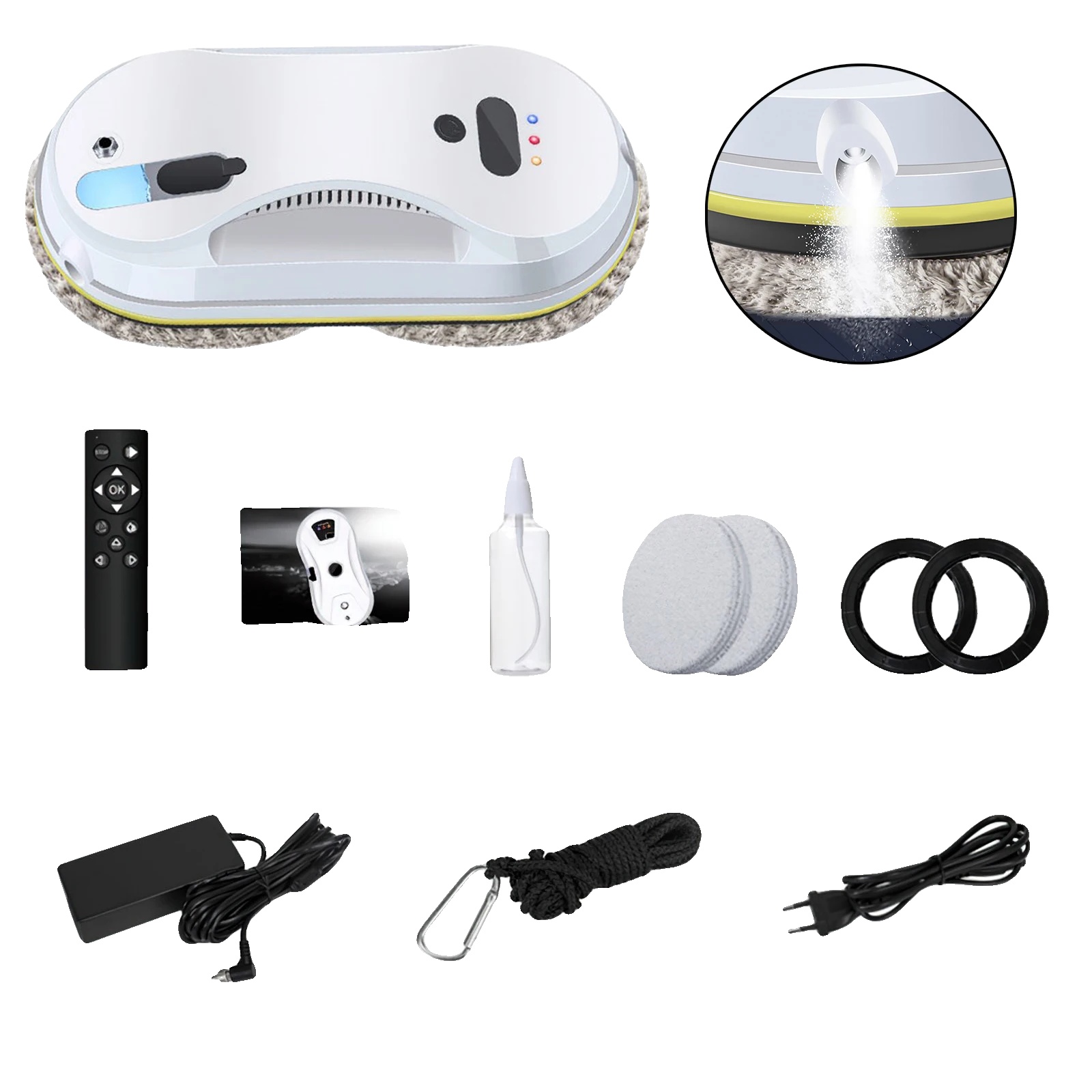 Fensterputzroboter, Ultraschallreinigung, Fernbedienung, Weiss