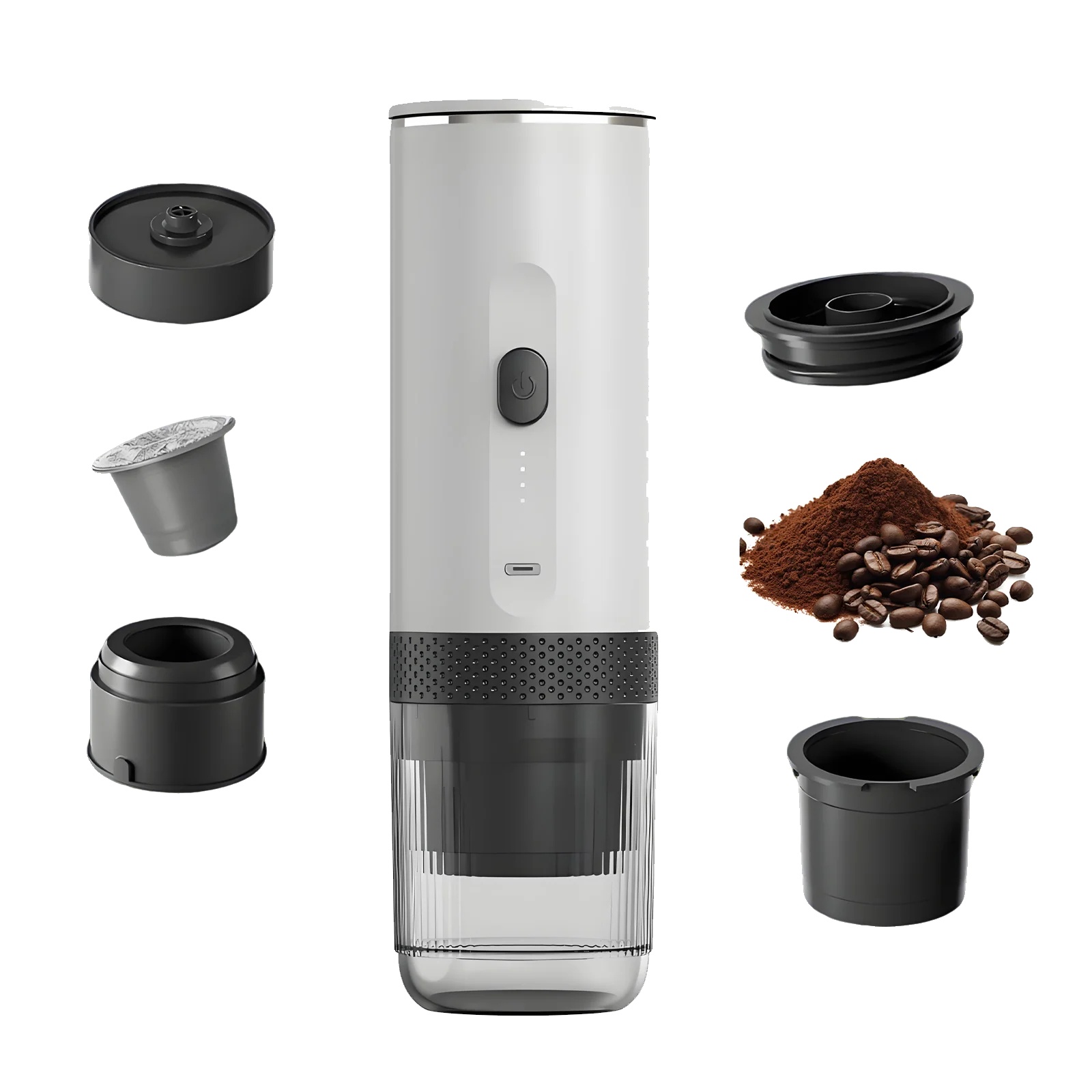 Kabellose Kaffeemaschine, Tragbares Design, Geeignet Für Gemahlenen Kaffee Und Kapseln, Weiß