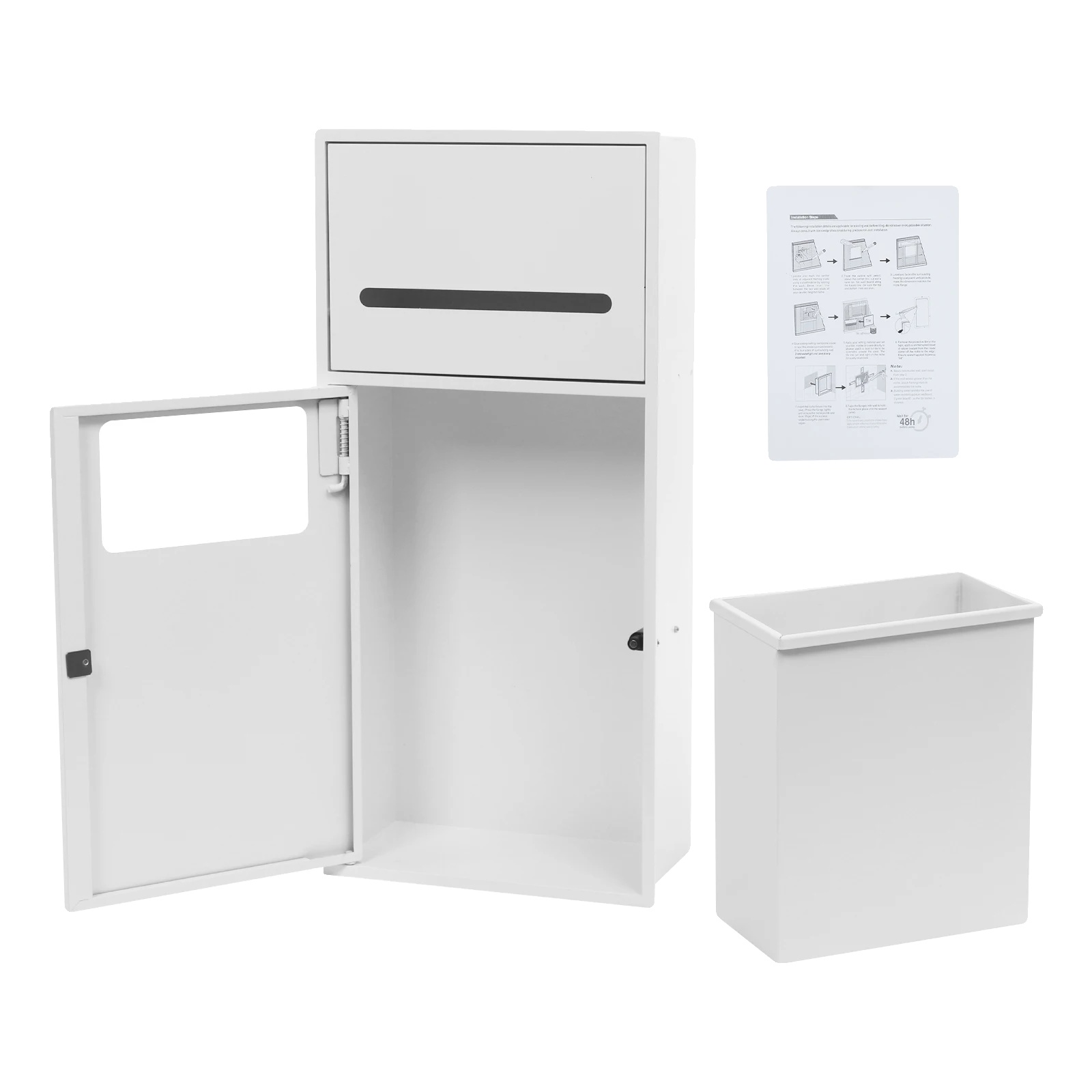 Abfalleimer, Edelstahl, Platzsparendes Design, Weiss