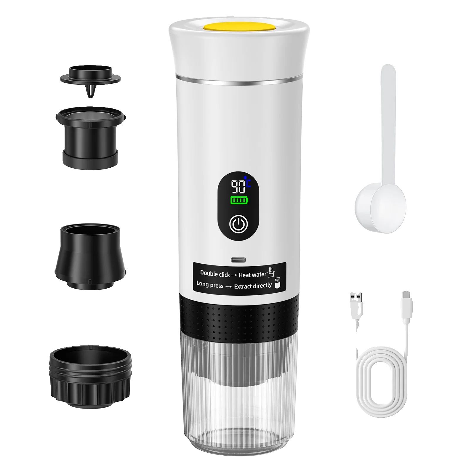 Tragbare Espressomaschine, 3-in-1-brühfunktion, Langlebiger Akku, Weiss