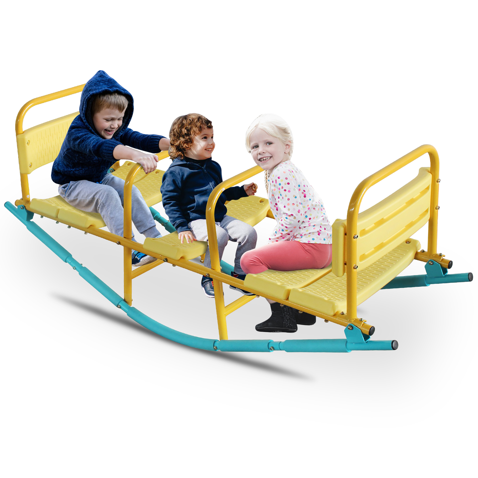 Three-person Seesaw – 133x41,5x52 Cm – 13.6 Kg – Aus Kunststoff – Product Dimensions May – Blau , Gelb – Childrens Play Toy – High Safety Standards