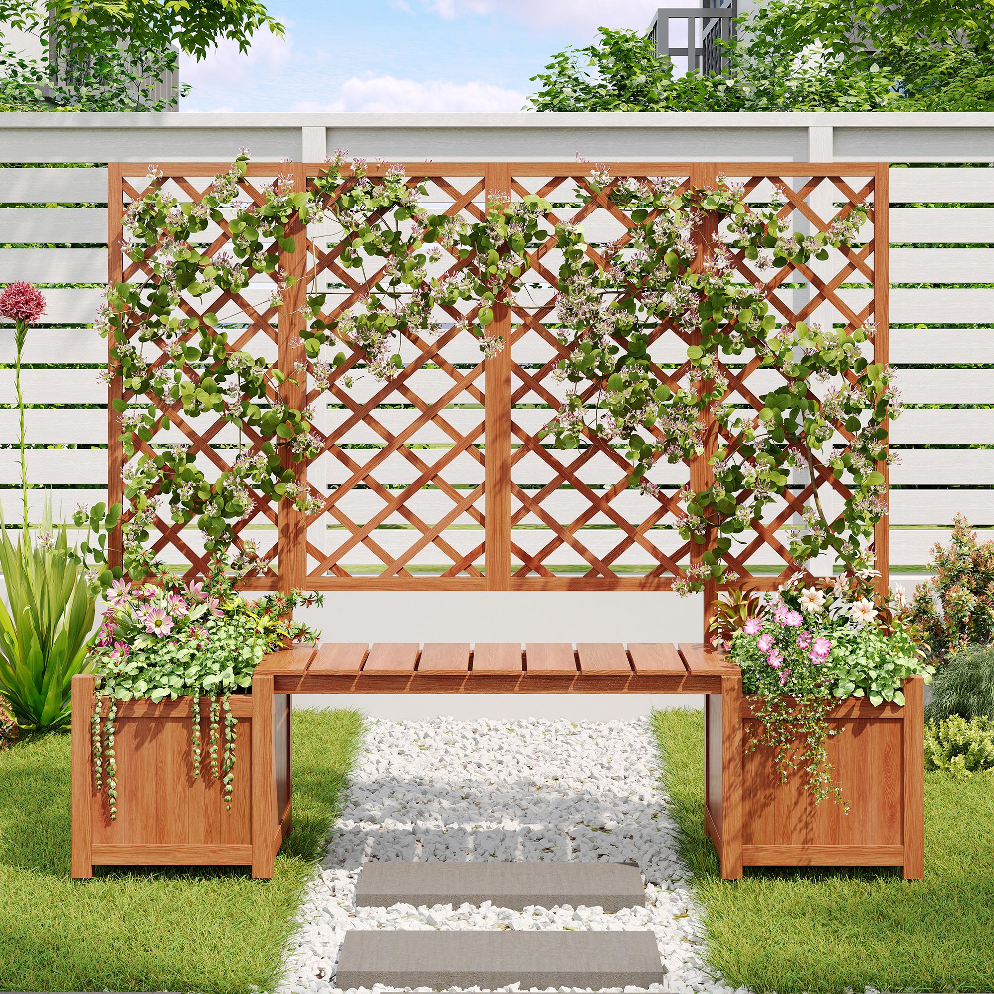 Pflanzkübel – 169x42x145 Cm – 14 Kg – Aus Massivholz – Dieser Spalier-pflanzkasten Ist – Massive Tanne – Rankhilfen: Terrassentöpfe Mit