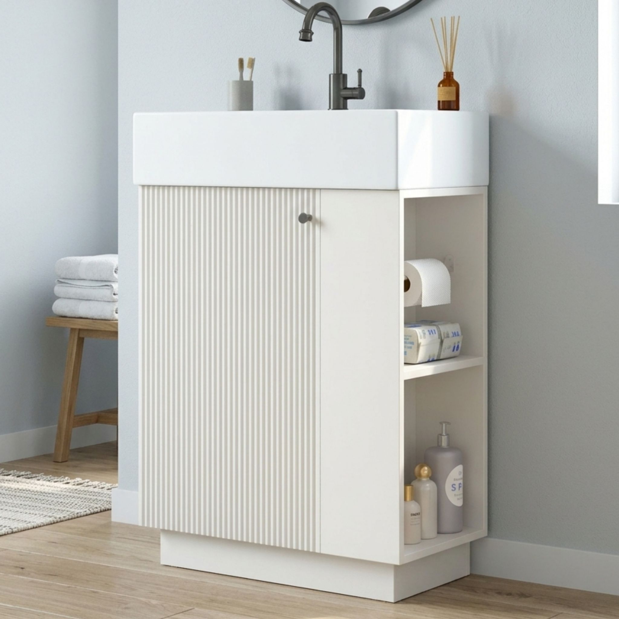 Freistehender Badezimmer Waschbeckenunterschrank – 55x32x87 Cm – 25.5 Kg – Aus Mdf – [großzügiger Stauraum Und – [hochwertiges – Modell B