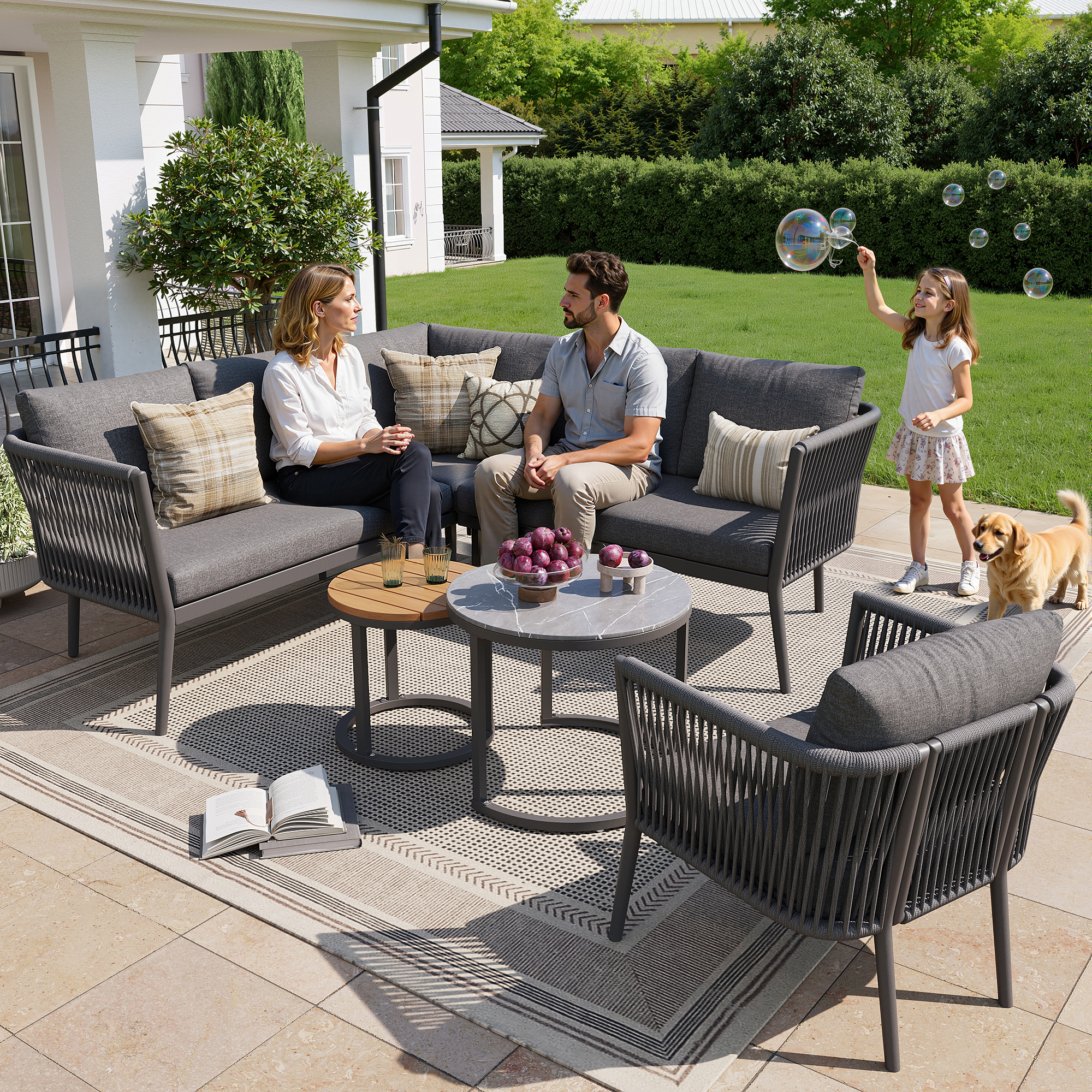 Gartenlounge-set – 50 Kg – Aus Olefin – Flexibles Mehrplatz-layout – Hochwertige Streifenwebtechnik Für – Komfortdetails, Atmungsaktiv Und