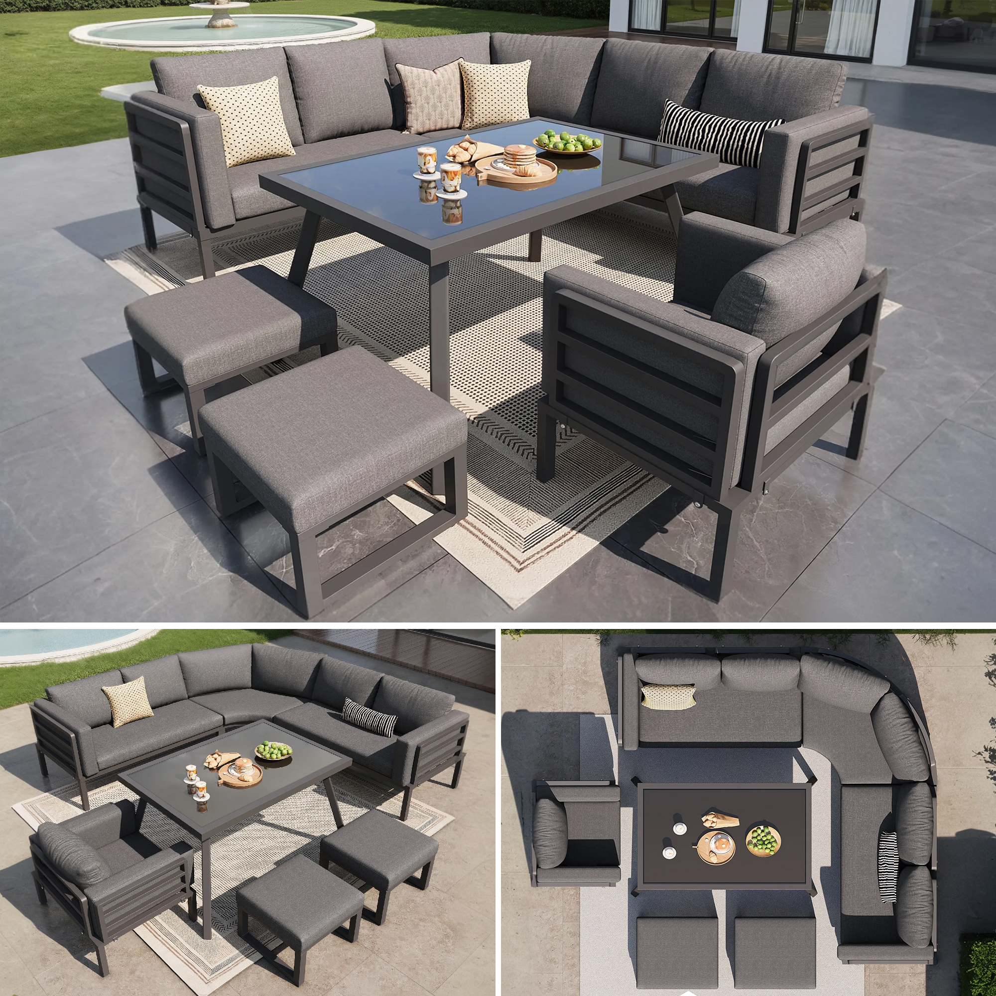 Halbmond-förmiges Gartensofa-set – 76.6 Kg – Aus Eisen – Platz Für Bis – Leichter, Verzinkter Und Pulverbeschichteter Stahlrahmen – Für Garten