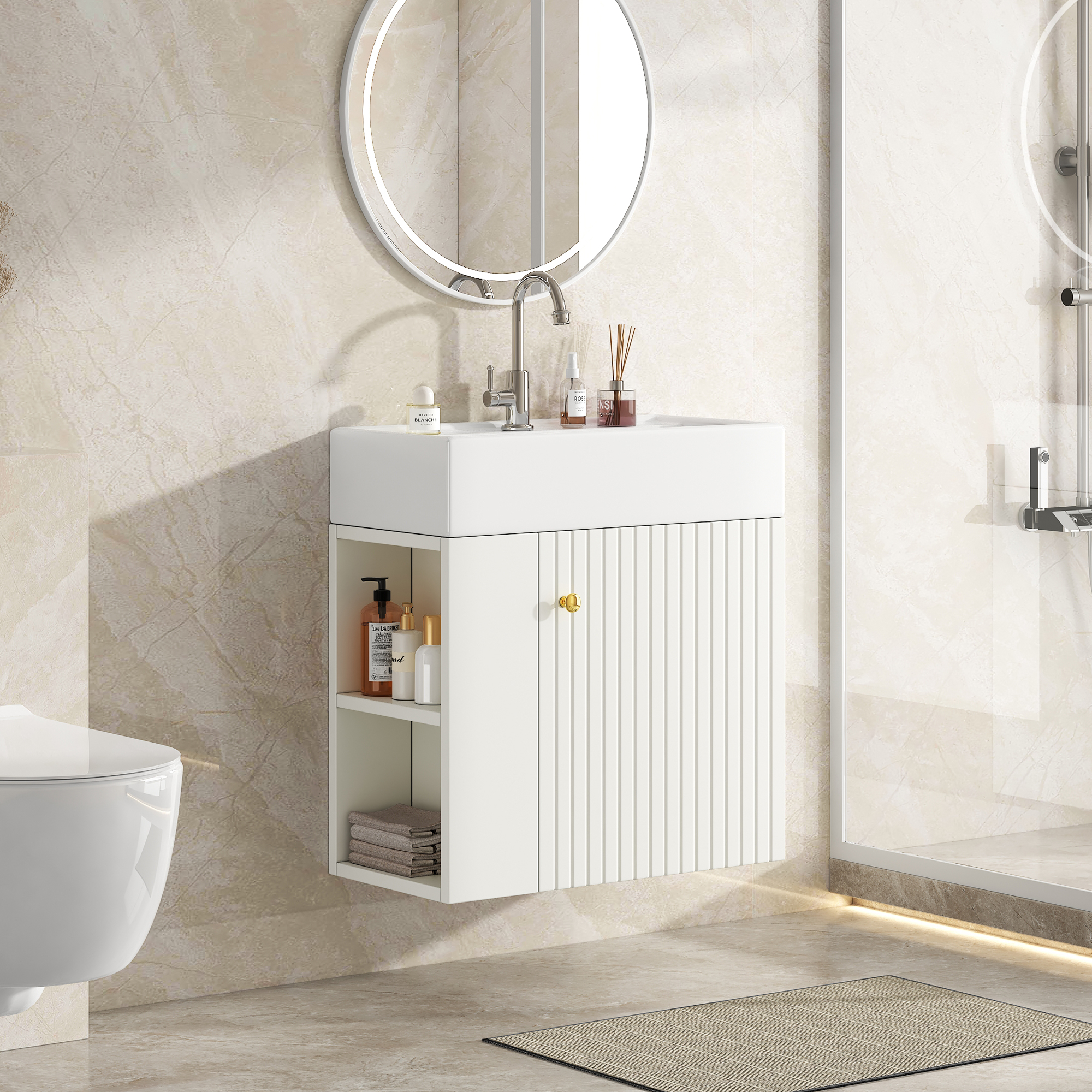 Badezimmermöbel Waschbecken – 55x31x66,5 Cm – 23 Kg – Aus Spanplatte – Ein Konkav-konvexes, Dreidimensionales – Ausgestattet Mit Einem – Modell B