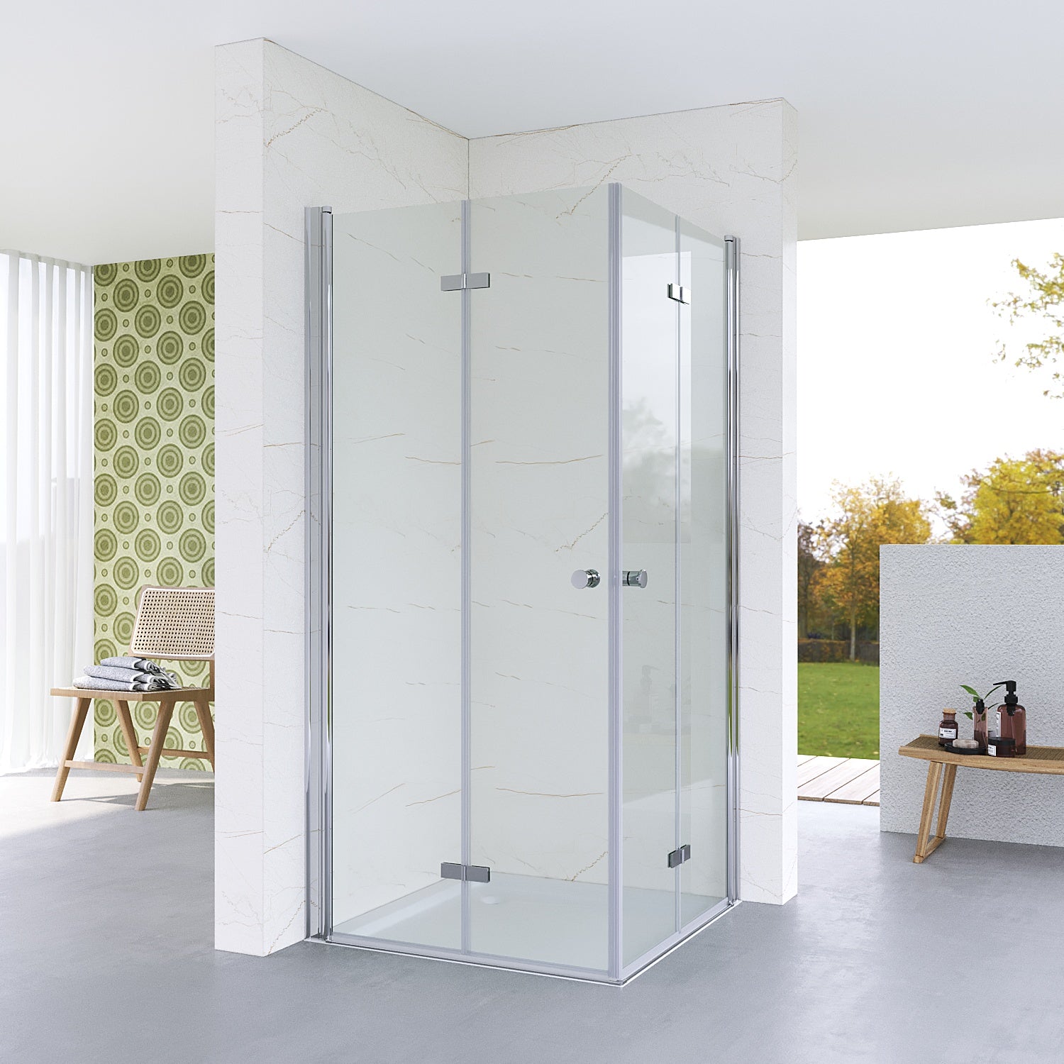 75x95x187 Cm Falt-duschwand Esg 5 Mm Sicherheitsglas, Rahmenlose Falttür Duschkabin