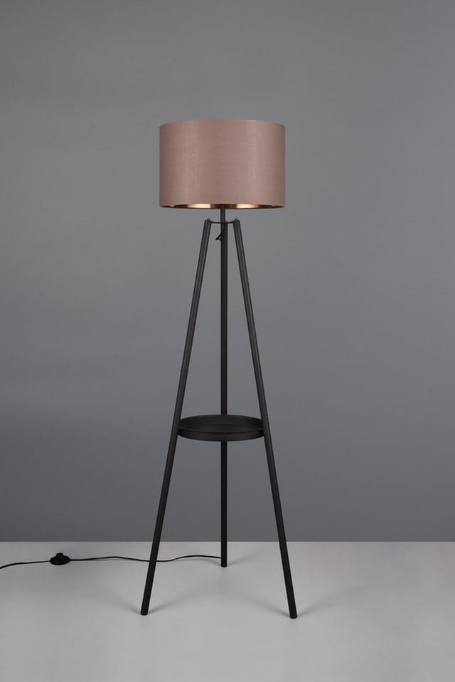 Trio - Tripod Stehleuchte colette mit Stoffschirm in Taupe/Gold & Ablagetisch, h: 152cm