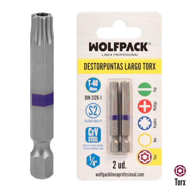 Lange Torx-T40-Schraubendreher-Bits (2 Stück). S2 Chrom-Vanadium-Stahl