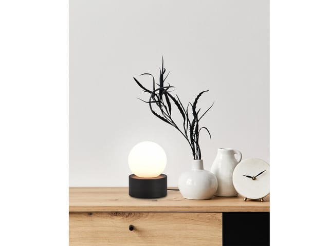 Meinewunschleuchte - led Tischleuchte mit Touch-Funktion, Glasschirm Weiß, Schwarz, Höhe 17cm