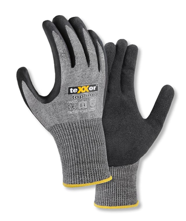 Texxor® Schnittschutz-strickhandschuhe Besandete Nitrilbeschichtung, Grau/schwarz