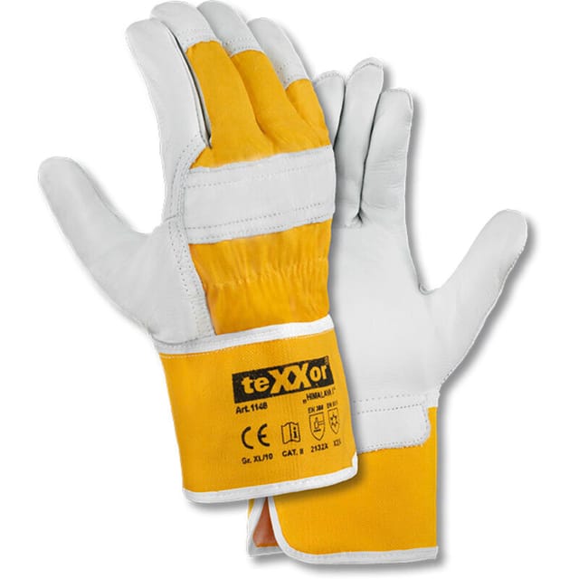teXXor® Rindvollleder-Winterbauhandschuhe HIMALAYA I, Leder Natur/Drell Gelb