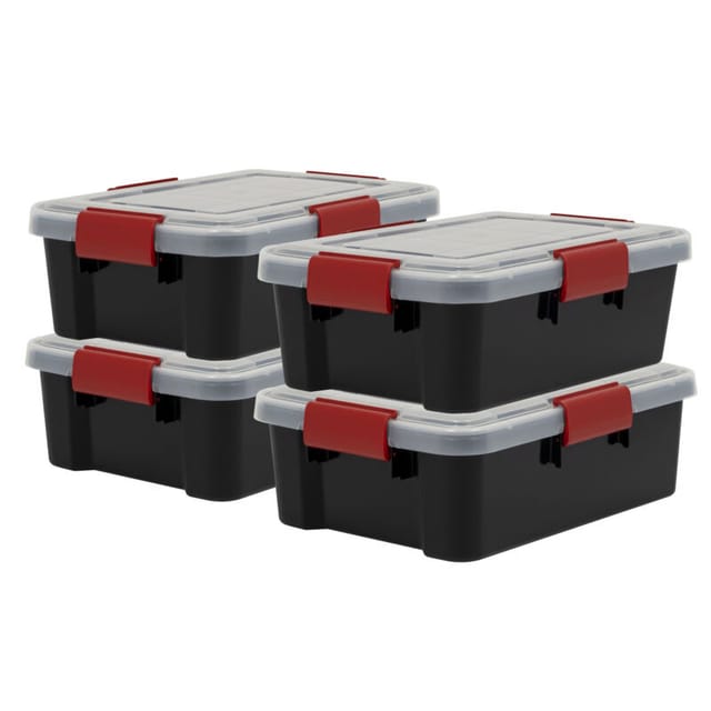Luftdichte Kunststoff-Aufbewahrungsboxen mit Deckel, 10L, 4er-Set, Schwarz, Hermetischer wasserdichter Verschluss, Robuste Schnappverschlüsse,