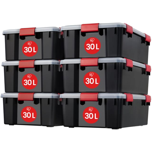 Luftdichte Kunststoff-Aufbewahrungsboxen mit Deckel, 30L, 6er-Set, Schwarz, Hermetischer wasserdichter Verschluss, Robuste Schnappverschlüsse,