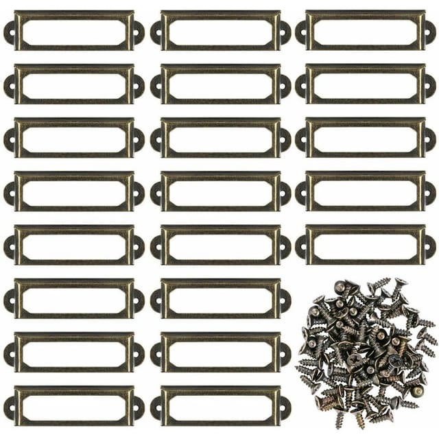 50 Stück Etikettenhalter aus Metall für Möbel, Schubladen, Karten, Namensschildrahmen für Schreibtisch, Regal, Bücherregal (60 x 24 mm)