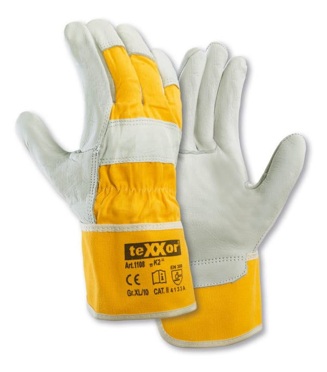 Trizeratop - teXXor® top Rindvollleder-Handschuh K2 gelber Baumwolldrell Kat. 2 110808 Gr.08
