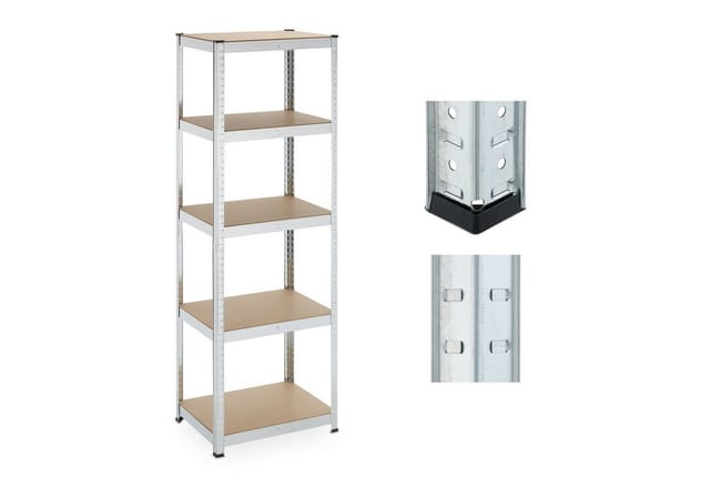 Schwerlastregal, HxBxT: 180x60x45 cm, 500 kg, verzinkter Stahl, Lagerregal Keller, Garage, zum Stecken, silber - Relaxdays