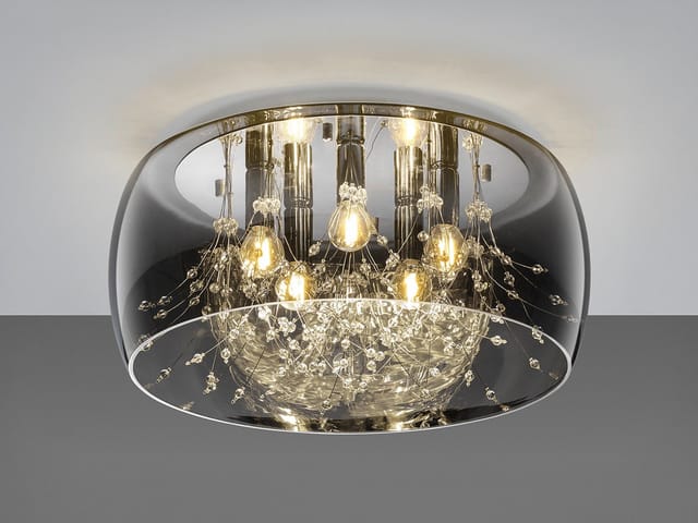 Kristall led Deckenleuchte Glas Chrom verspiegelt & Rauchglas Optik, ø 50cm