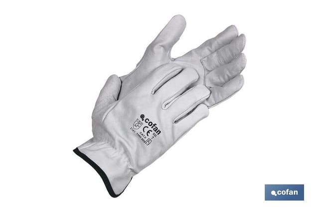 Blisterhandschuh aus grauem Rindsleder, Größe 7