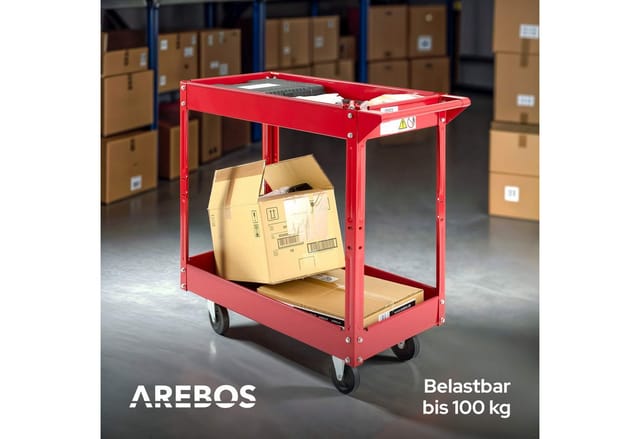 Arebos - 2x Werkstattwagen Werkzeugwagen Rollwagen Montagewagen 2 Fächer