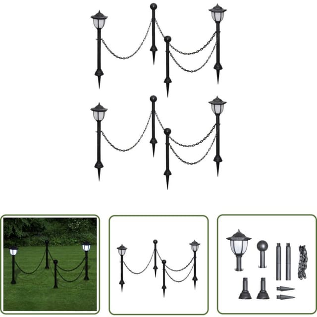 The Living Store Solarleuchten 4 Stk. Mit Kette Und Pfosten - Solarlaternen - Outdoor Beleuchtung - Gartenbeleuchtung - Led Lichterketten - Solarbetriebene Laterne