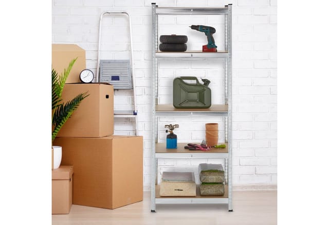 Relaxdays Schwerlastregal, 5 Ebenen, HBT 180x70x45 cm, 500 kg Tragkraft, Stahl, Lagerregal für Keller & Garage, silber