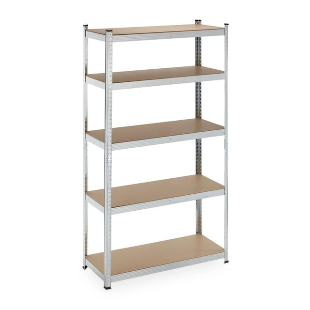 Schwerlastregal, 5 Ebenen, HxBxT: 180 x 100 x 40 cm, bis 500 kg, Stahl, Lagerregal für Keller & Garage, silber - Relaxdays