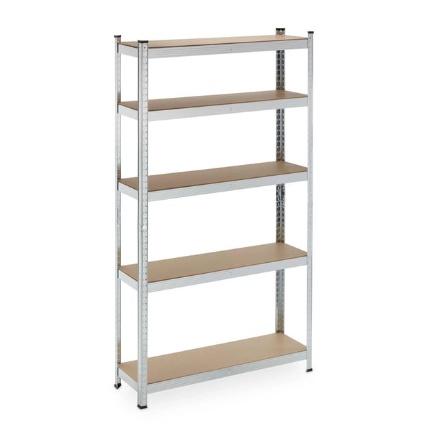 Schwerlastregal, 5 Ebenen, hbt 180x100x30 cm, 500 kg Tragkraft, Stahl, Lagerregal für Keller & Garage, silber - Relaxdays
