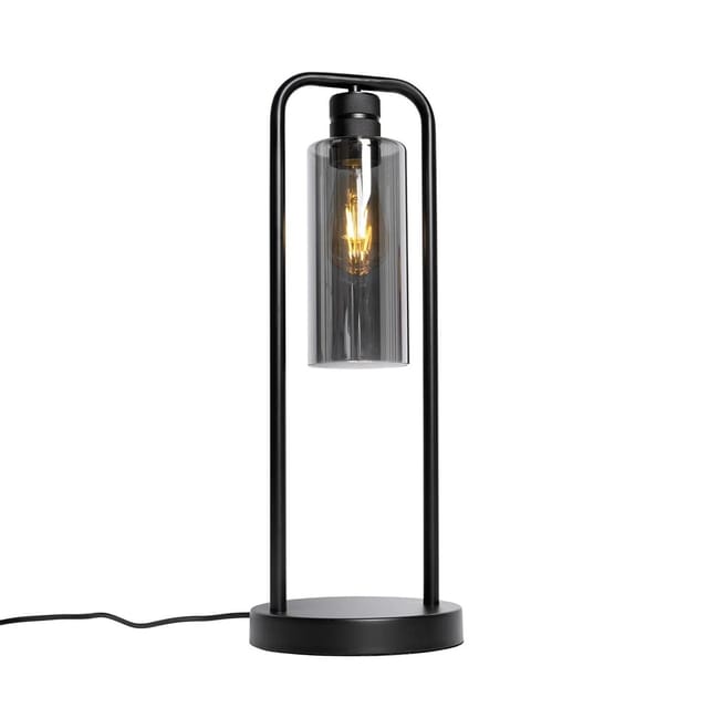 Moderne Tischlampe schwarz mit Rauchglas - Stavelot