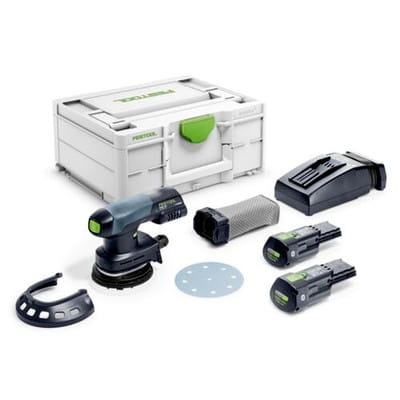Akku-Exzenterschleifer etsc 125 3,0 I-Plus, incl. 2x Akku 3 Ah, Schnellladegerät, Zubehör, Systainer - Festool