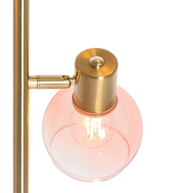 Art Deco Stehlampe Gold mit rosa Glas 3 Lichter - Vidro