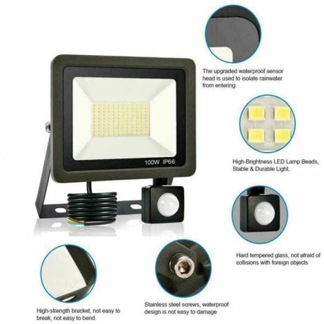 LED Projecteur Extérieur 100W Avec Détecteur De Mouvement IP65 Étanche 60000（LM） Blanc Froid Éclairage Pour Jardin Garage Terrain De Sport,TRIMEC