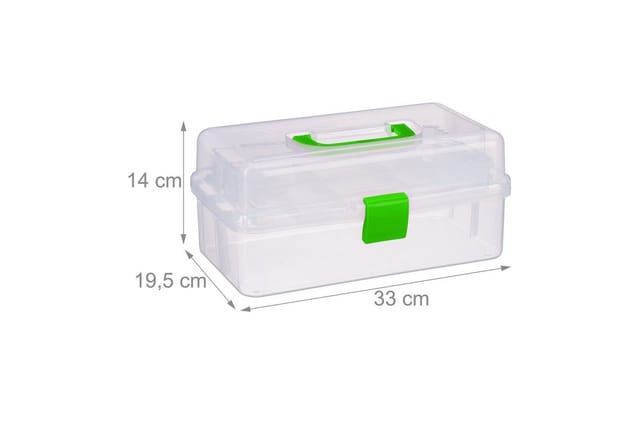 Aufbewahrungsbox 9 Fächer, Sortierbox Bastelmaterial, Künstlerbedarf, hbt 14 x 33 x 19,5 cm, transparent-grün - Relaxdays