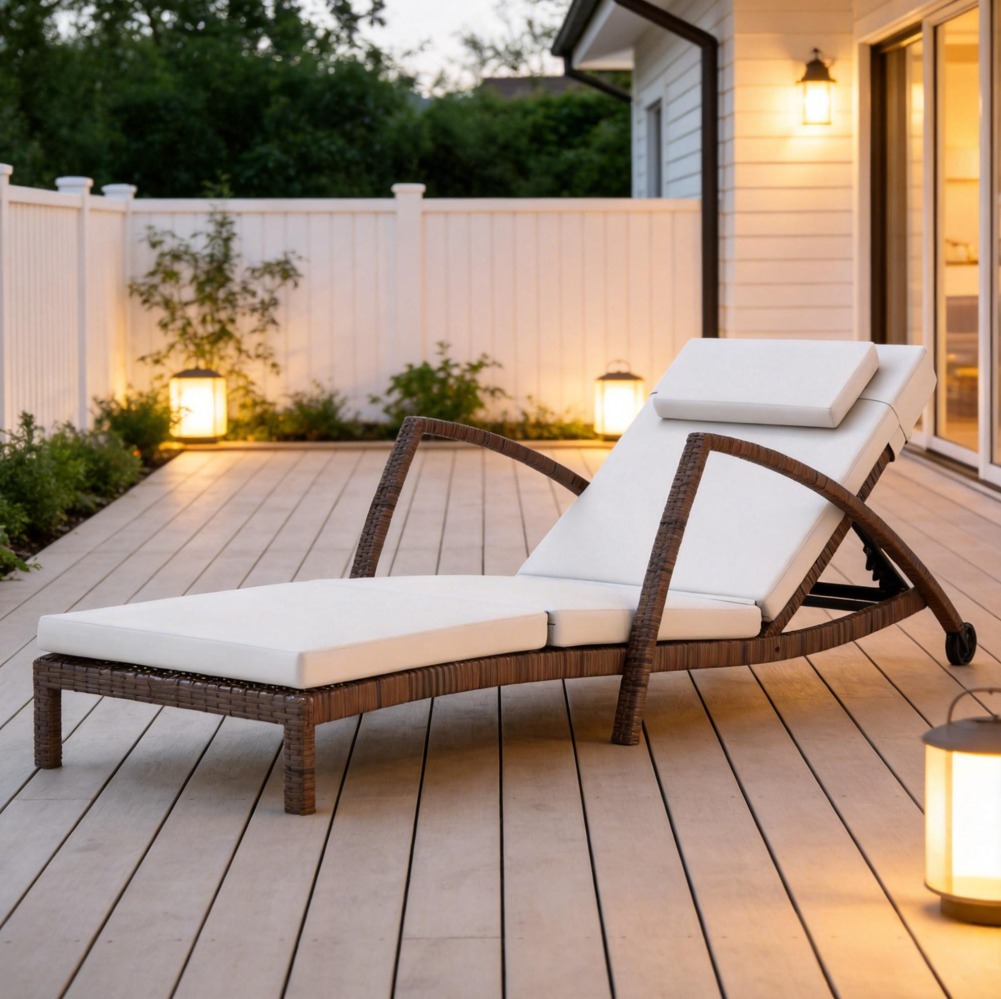 Gartenliege Mit Rädern, 5-fach Verstellbarer Rückenlehne, Beige Und Braun Havrya