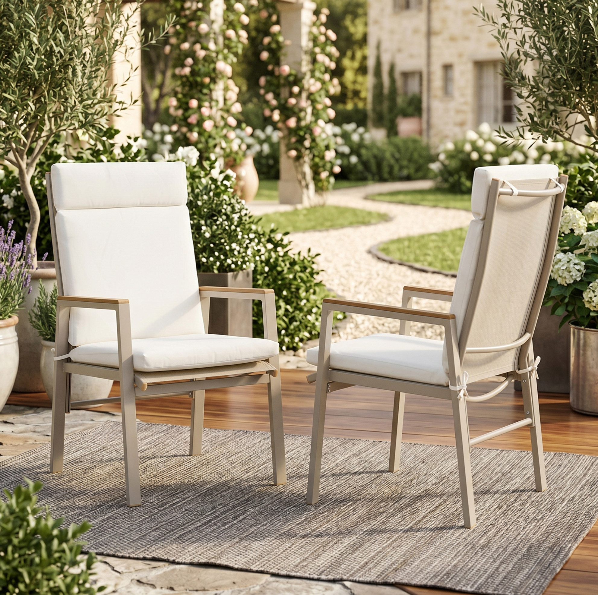 Gartenstuhl-set 2er Mit Armlehnen Aus Verbundholz, Beige Havrya