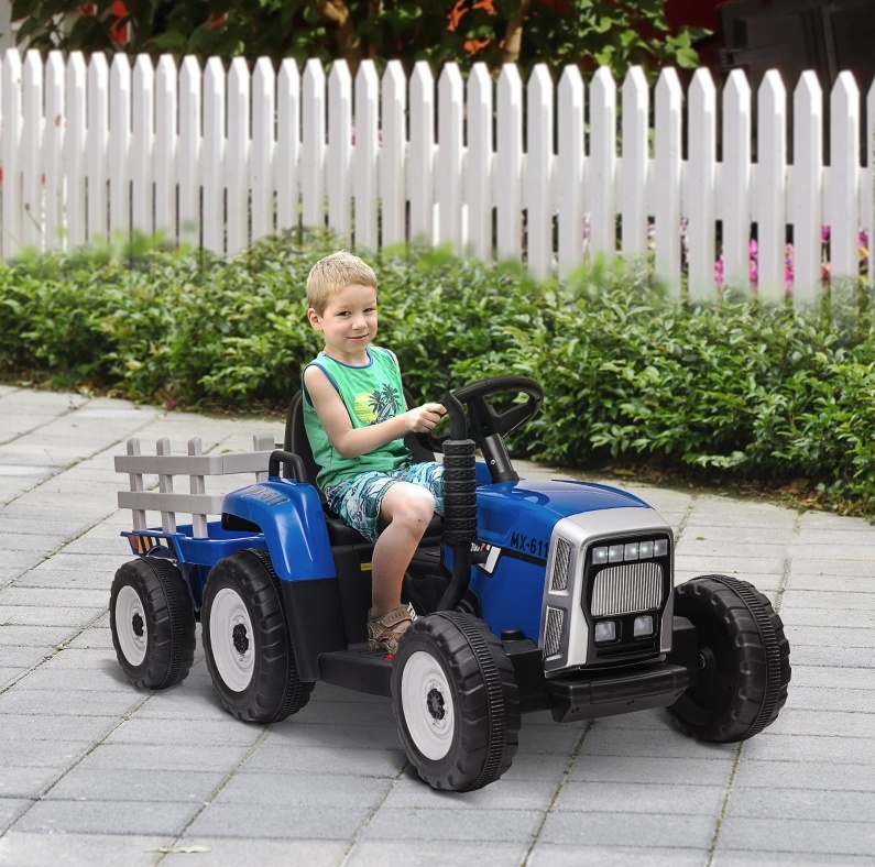 Elektrischer Kindertraktor Mit Abnehmbarem Anhänger, Fernbedienung, 3–6 Km/h, Blau Havrya