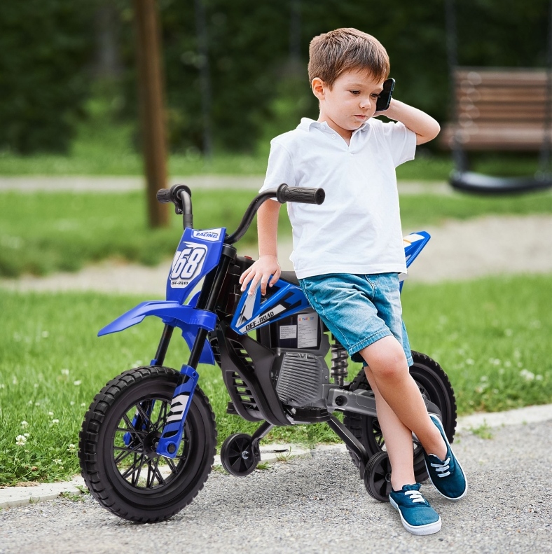 Elektrisches Kinder-motorrad 12 V, 2 Geschwindigkeiten, Stützräder, Blau Havrya