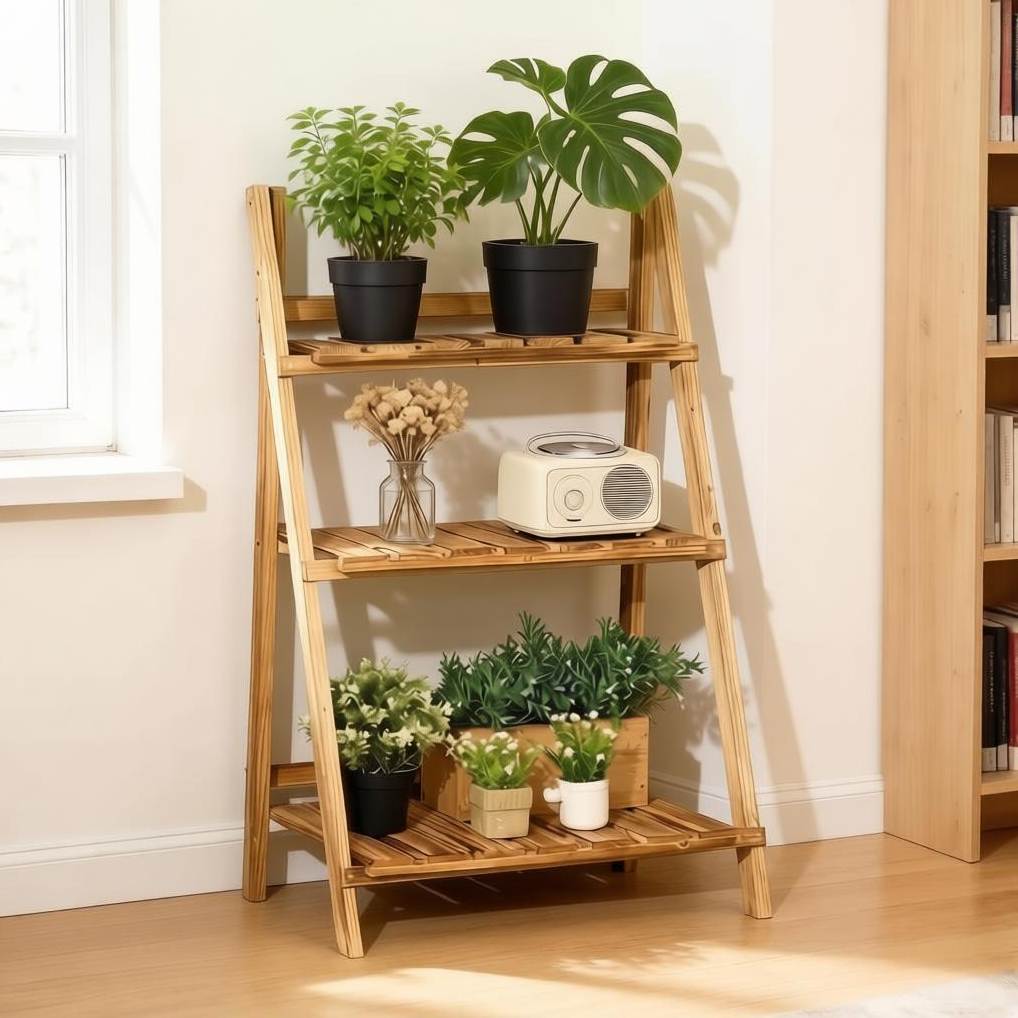 Faltbares Pflanzenregal Aus Tannenholz, 3 Ebenen, 60 X 37 X 93 Cm, Braun Havrya