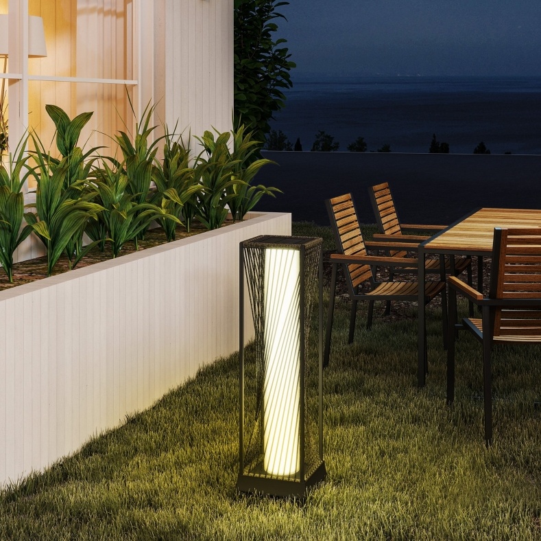 Solar-gartenlampe Aus Rattan, Lichtsensor, 25 Leds, 22 X 22 X 77 Cm, Grau Und Schwarz Havrya