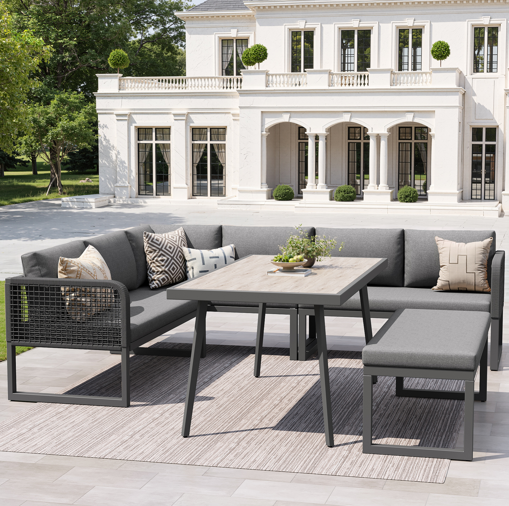 Modulare Gartenlounge 6-8 Plätze Mit Kissen, Graues Pe-rattan Havrya