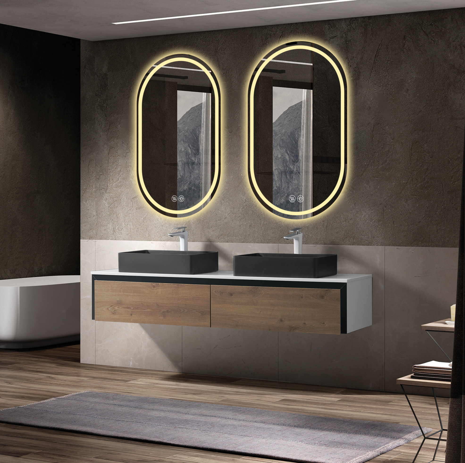 Led-badezimmerspiegel Oval Rahmenlos 60 X 90 Cm, Beschlagfrei, Touchscreen Havrya
